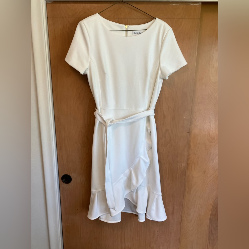White Calvin Klein Wrap Cap Sleeve Dress